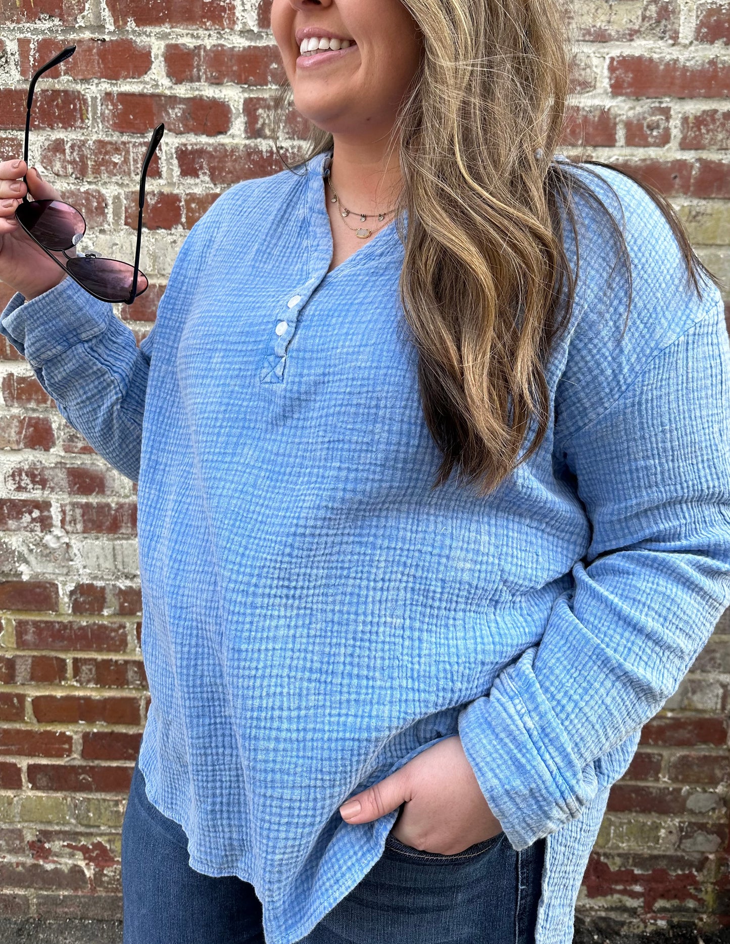 Light Blue Mineral Wash Blouse