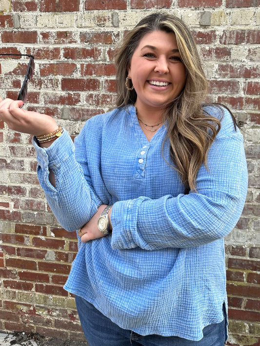 Light Blue Mineral Wash Blouse