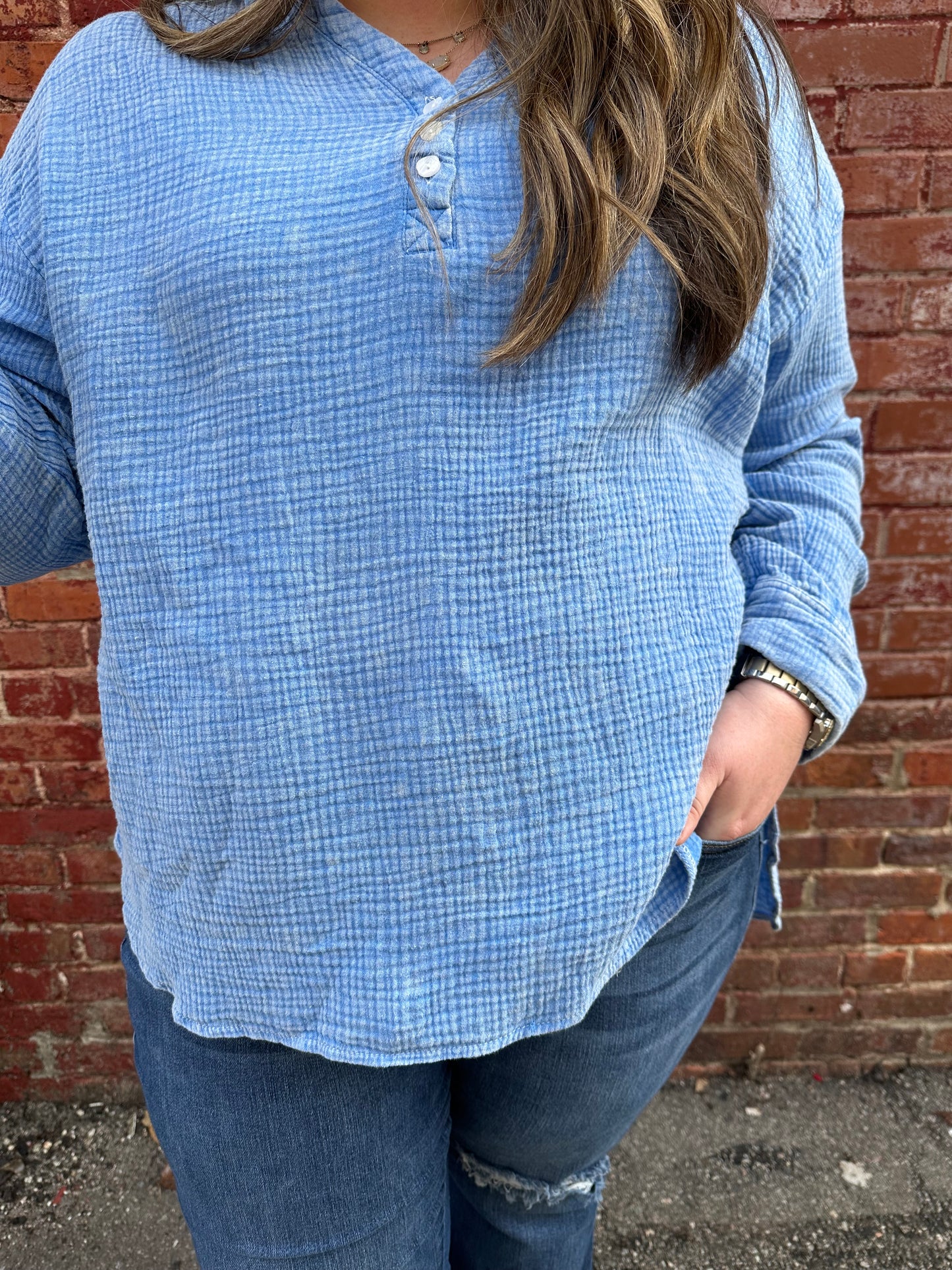 Light Blue Mineral Wash Blouse