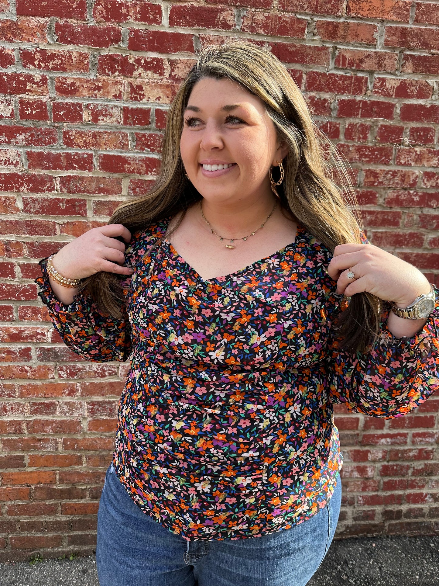 Floral Bubble Sleeve Blouse